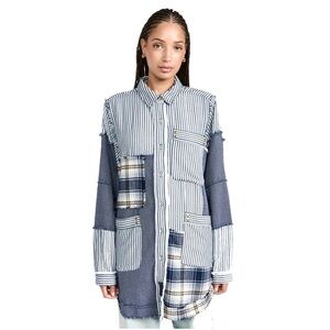 Free People We The Free Railroad Dreams patchwork button-down with raw edges